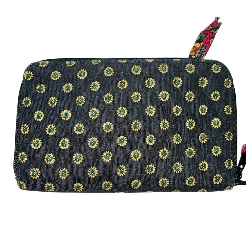 Vera Bradley Vibrant Black Sunflower Zip Around Wallet Clutch Wristlet - Picture 2 of 13